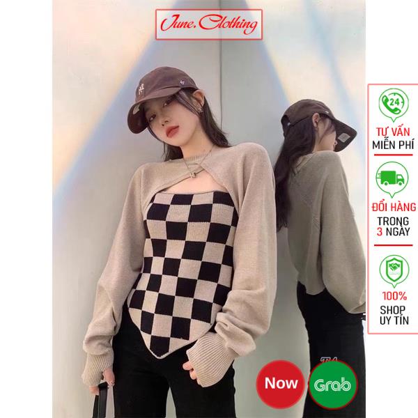Combo Set áo yếm khoét ngực kèm khoác cực yêu