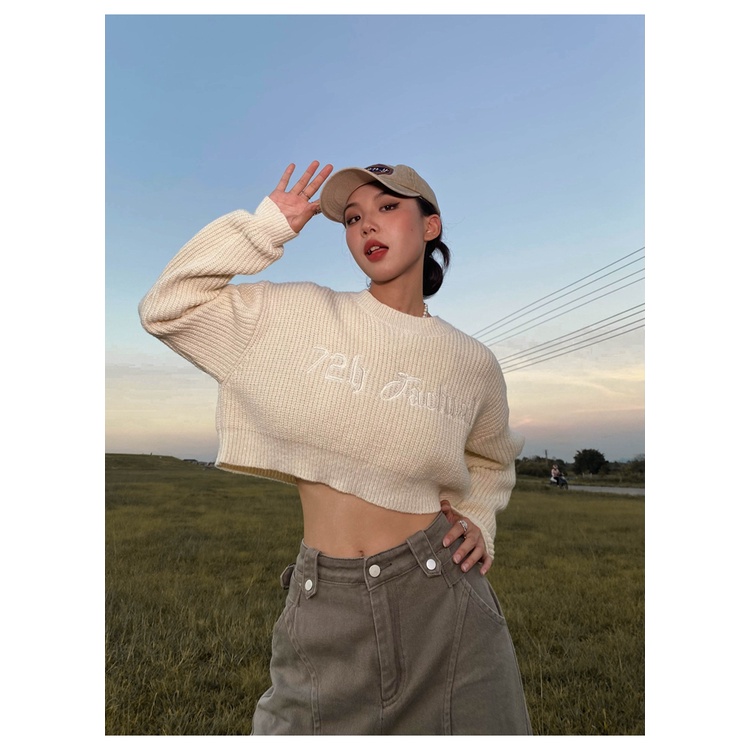 Cocory vn Áo Sweater Tay Dài Cổ Tròn Hoạ Tiết Thêu Thiết Kế Hợp Thời Trang Cho Nữ