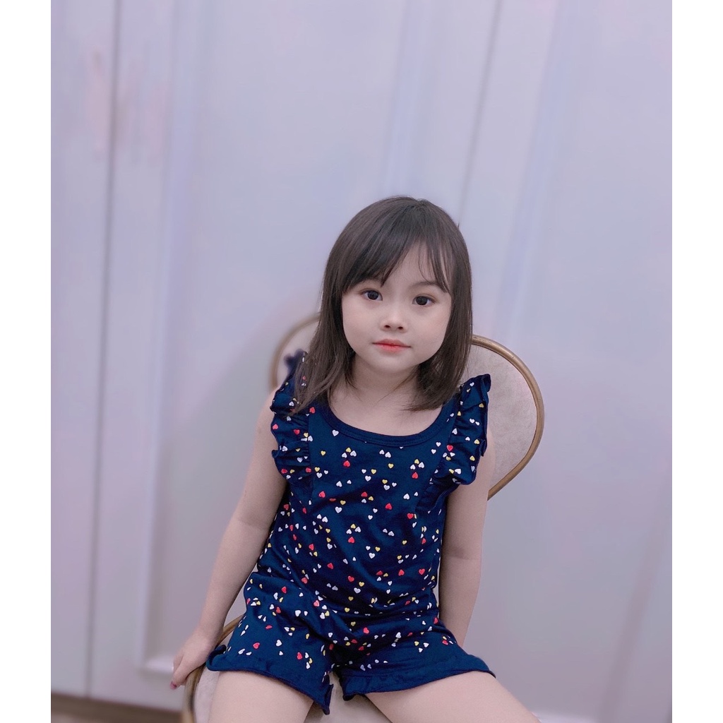 Bộ cộc tay bé gái, bộ cánh tiên bèo in tim tràn  chất cotton mát mẻ cho bé