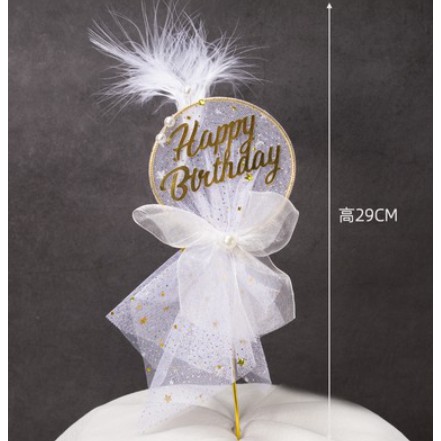 Phụ kiện trang trí bánh kem hình trái tim đính lông vũ thiết kế sang trọng