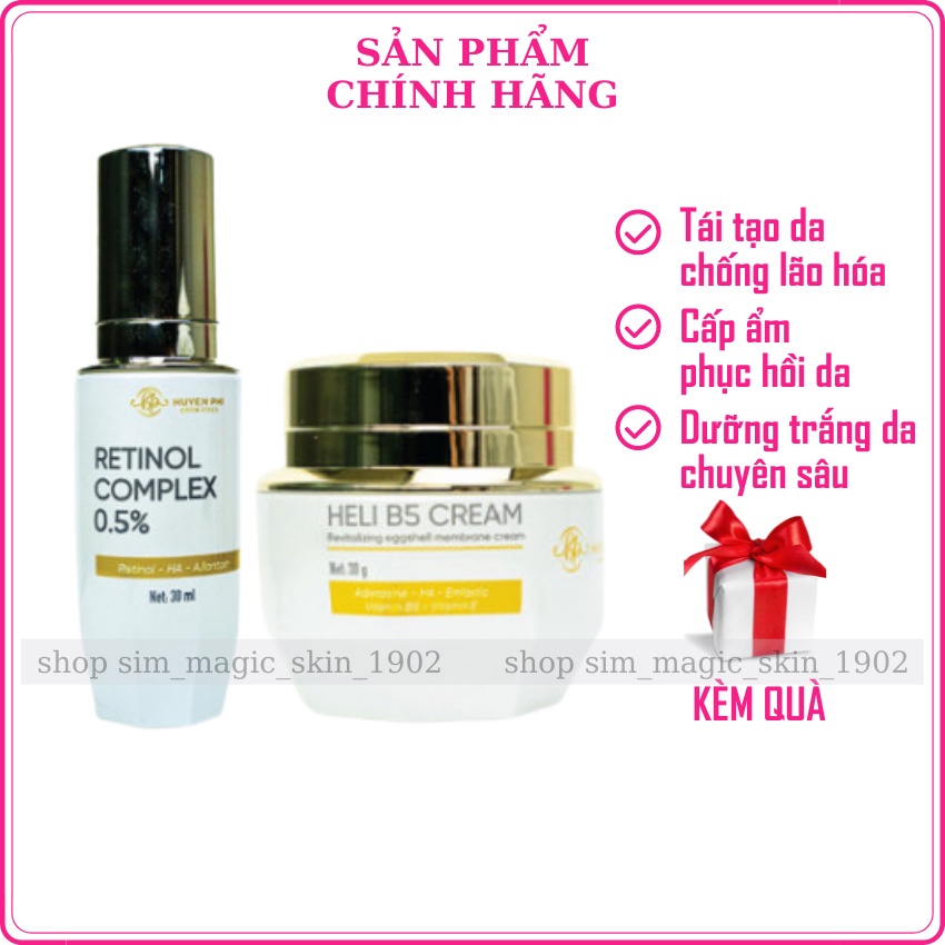 Bộ Tái Sinh Huyền Phi Retinol Complex 0.5% Kem Phục Hồi Heli B5 Tái Tạo Chống Lão Hóa Cấp Ẩm Phục Hồi Da Dưỡng Trắng Da