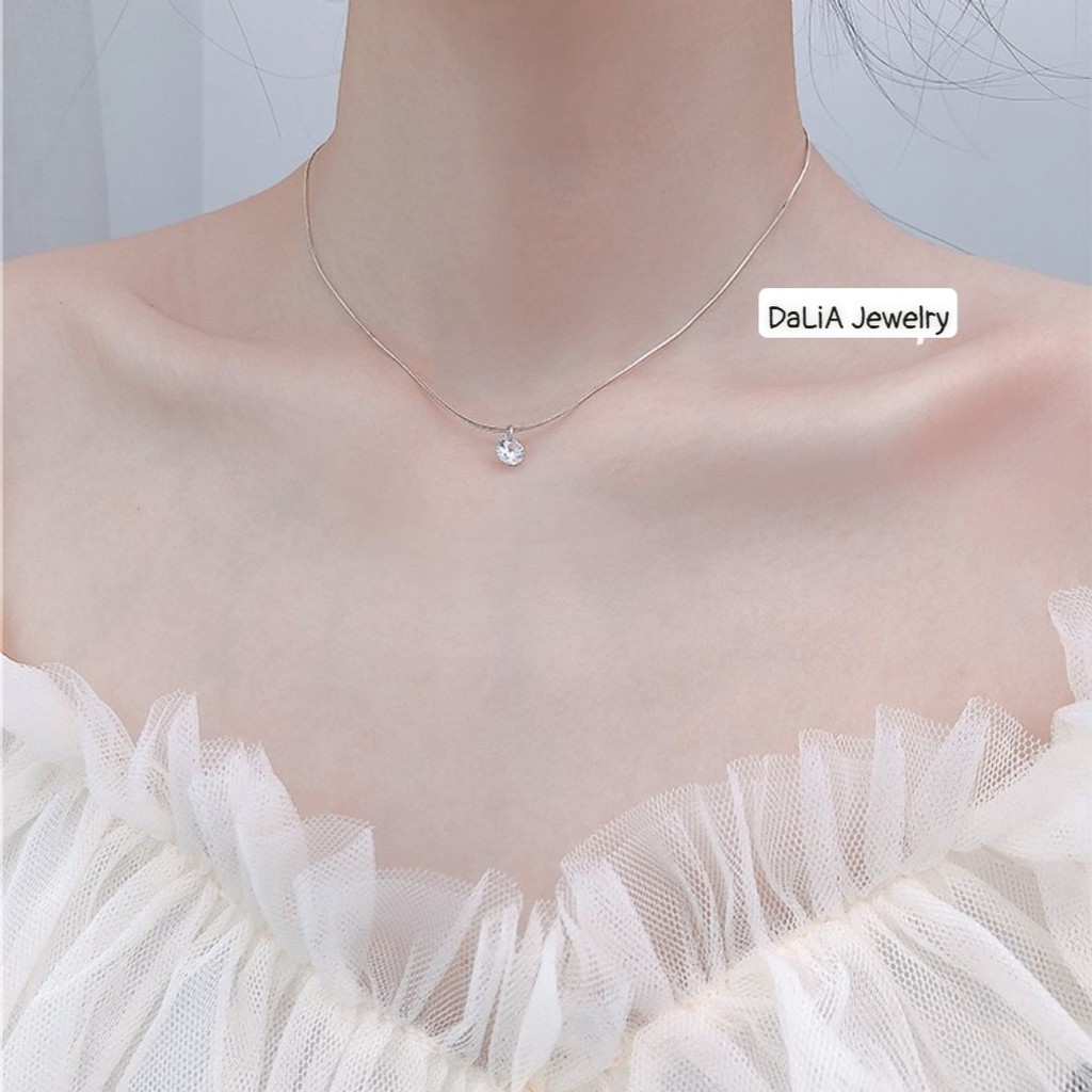 Dây chuyền bạc 925 nữ DaLia Jewelry dây chuyền mặt đá giọt lệ làng tiên cá tiểu thư vòng cổ chuẩn bạc