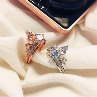 Nhẫn đeo tay nữ vương miệng đính đá 2 in 1 set 2 chiếc sang trọng hàng cao cấp