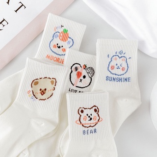 Vớ cổ cao viền sọc gân màu trắng in hình dễ thương chất liệu mịn phong cách Hàn Quốc TN09