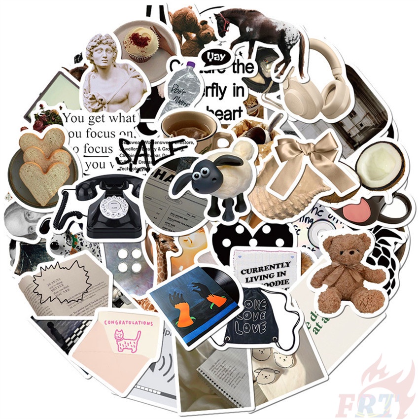 ❉ Set 04 Sticker Dán Trang Trí Màu Trắng Đen Phong Cách Bắc Âu Cổ Điển ❉ Bộ 60 Sticker Chống Thấm Nước Họa Tiết Doodle Hợp Thời Trang