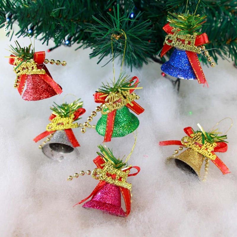Set 6 chuông nhỏ lấp lánh nhiều màu sắc dùng để trang trí cây thông noel