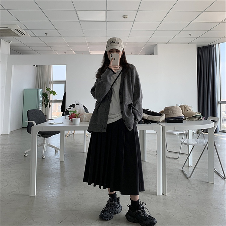 Áo Cardigan Dệt Kim Tay Dài Dáng Rộng Màu Đen Phong Cách Retro Hàn Quốc Cho Nữ | BigBuy360 - bigbuy360.vn
