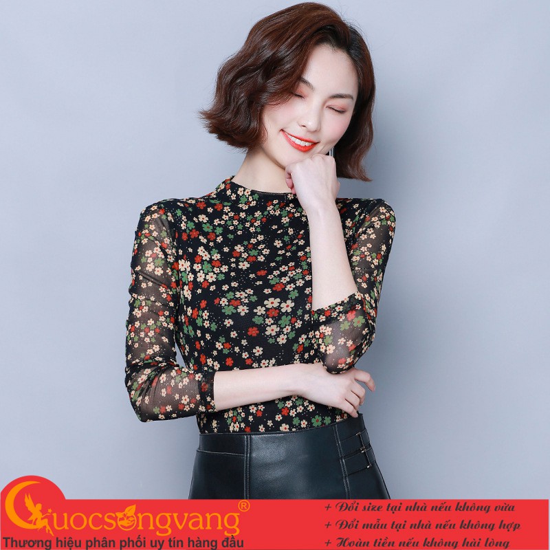 Áo thun lưới in hoa nhí áo kiểu co giãn GLA303 Cuocsongvang