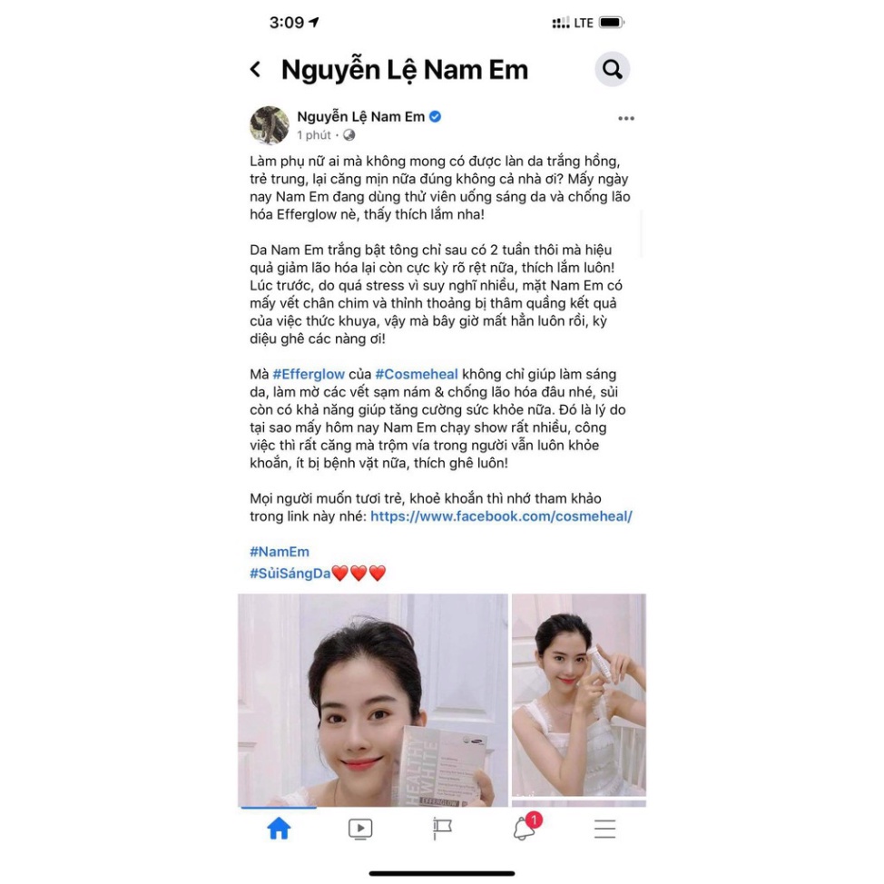 Viên Uống Trắng Da COSMEHEAL Healthy White Efferglow Làm Trắng-Chống Nắng-Tăng Đề Kháng-Hạn Chế Lão Hóa