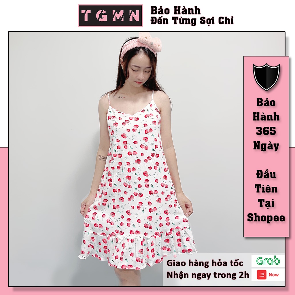 Váy 2 dây, Đầm mặc nhà hoa tiết trái cây mềm mịn, thoáng mát của TGMN