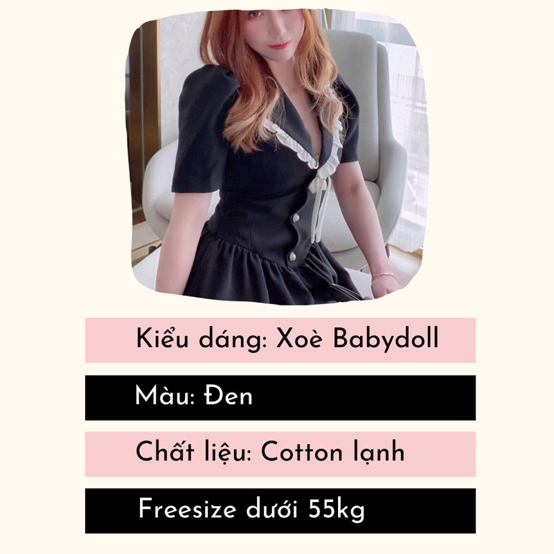 ĐẦM BABYDOLL CỔ VEST VIỀN BÈO ĐÍNH NÚT - FINNY DRESS T222