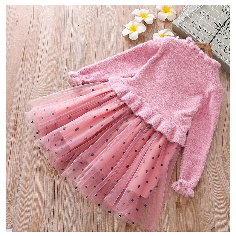 Váy công chúa thân len phối thiên nga cho bé gái lớn size 15-35kg