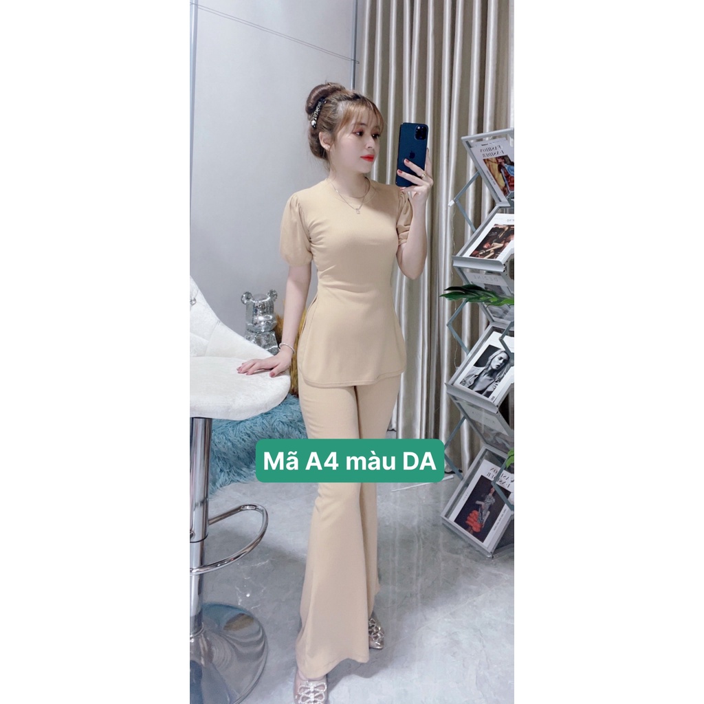 Sét bộ nữ thun len gân bigsize Tay Phồng , Quần Loe sang chảnh MÃ A4