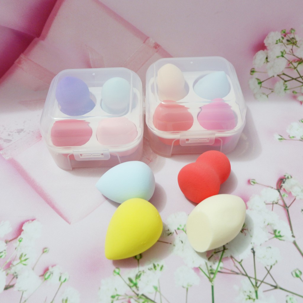 Hộp 4 miếng bông trang điểm hình giọt nước, bông tán phấn siêu đáng yêu, cute