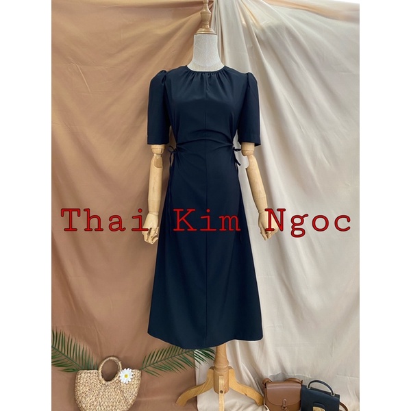 Đầm maxi tay phồng khoét eo