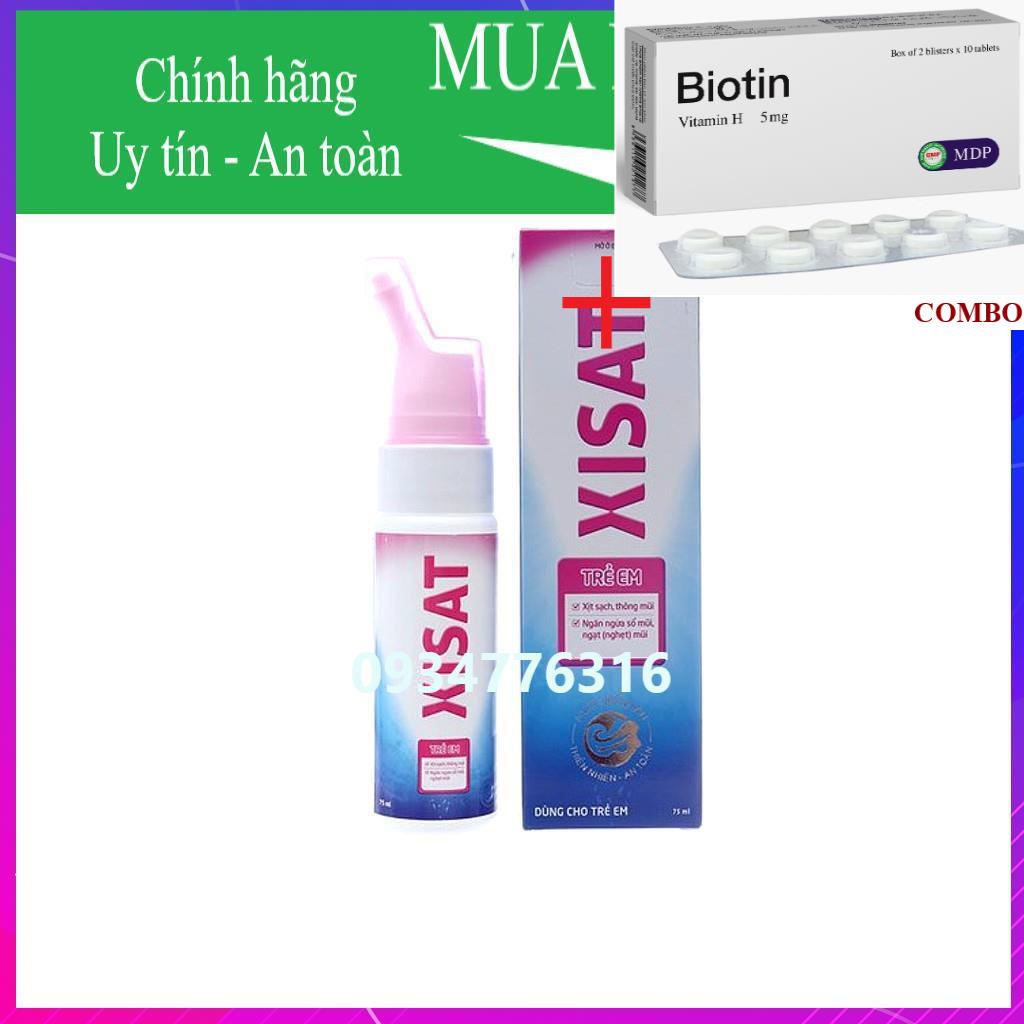 Combo Biotin 5mg+ ✅ Nước Biển Sâu Làm Sạch Thông Mũi Trẻ Em Xisat (15ml,75ml)