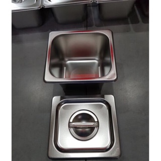Khay inox đựng topping 1/6 sâu 10cm có nắp đậy