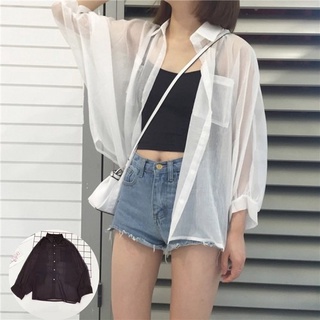 Áo sơ mi CCVN vải voan mỏng dáng rộng thời trang cho nữ
