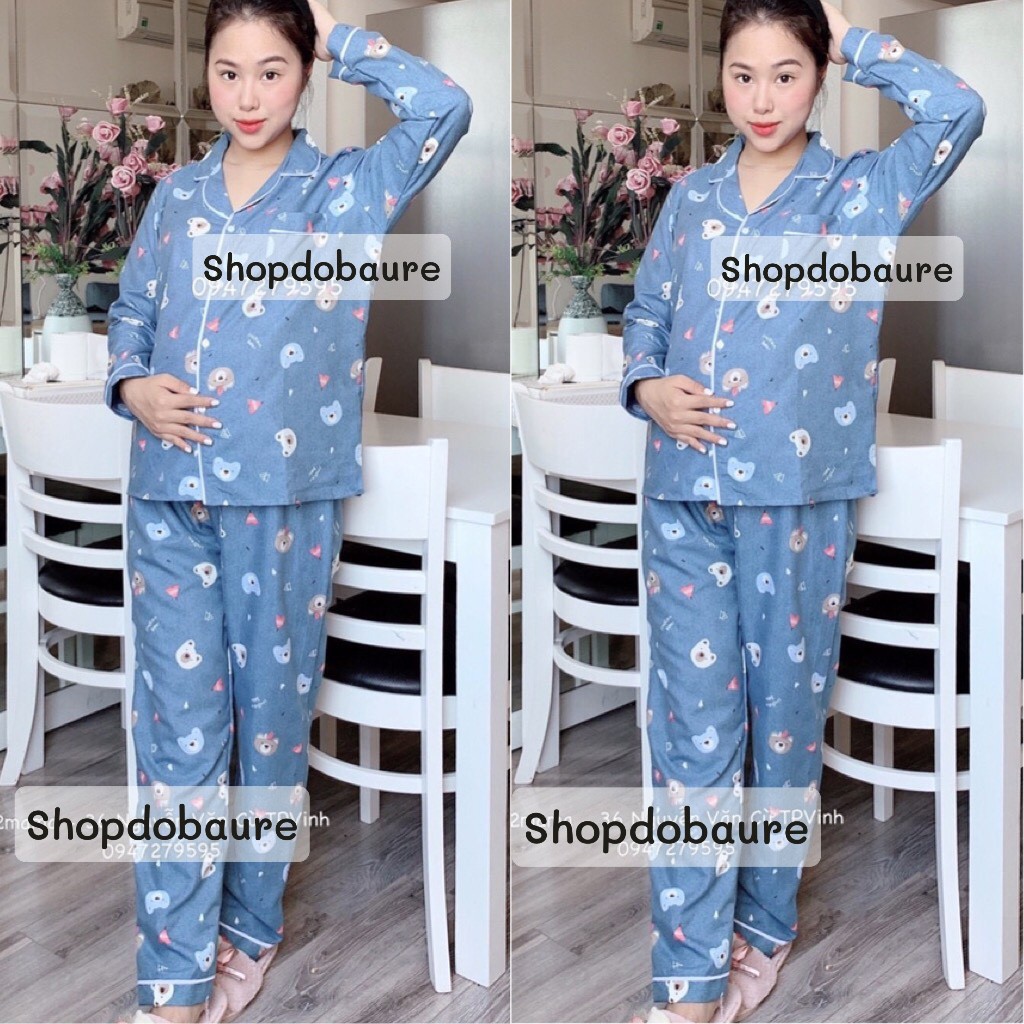 Bộ Pijama bầu và cho con bú sau sinh Dài Tay chất kate thái