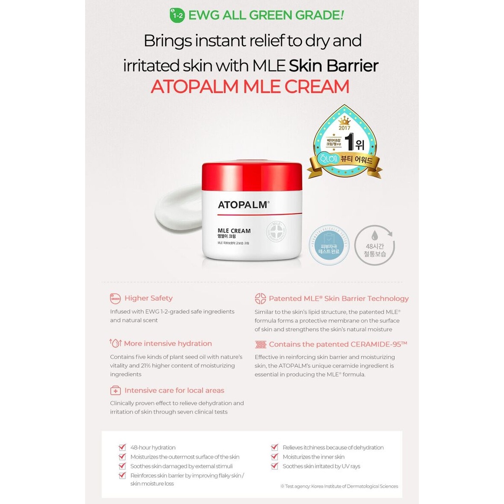 KEM DƯỠNG ẨM ATOPALM MLE CREAM 100ML cho da khô,chàm,viêm da cơ địa