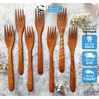 Dĩa/Nĩa gỗ ăn hoa quả làm bằng gỗ nhãn sơn mài bóng cao cấp - hàng chính hãng CAGO