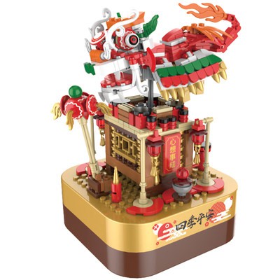 Lego năm mới loạt Mới Xuân hạn chế tám Hộp âm thanh múa sư tử cậu bé câu đố lắp ghép đồ chơi Khối Gỗ Quà Tặng