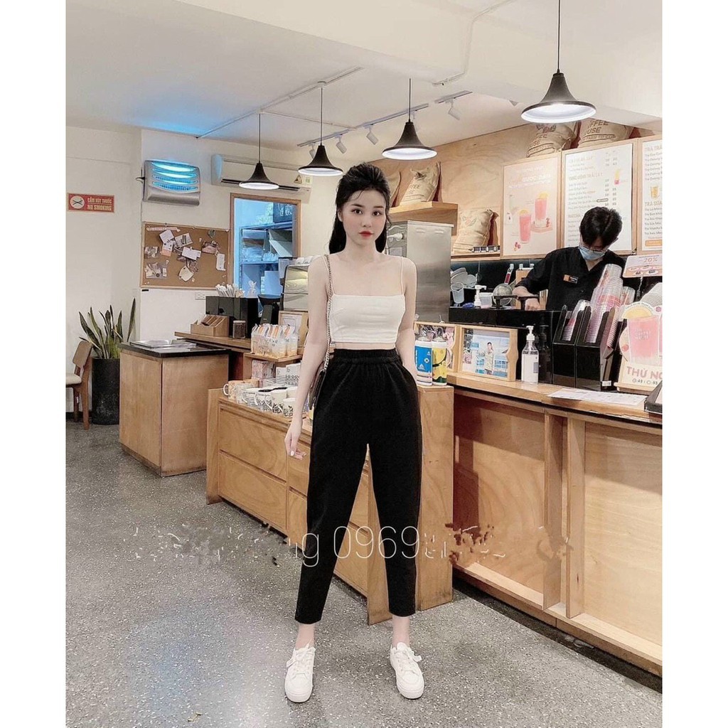Quần Dạ Baggy Freeship Quần Baggy Nữ Cạp Chun Gấu Suông Đính 2 Khuy