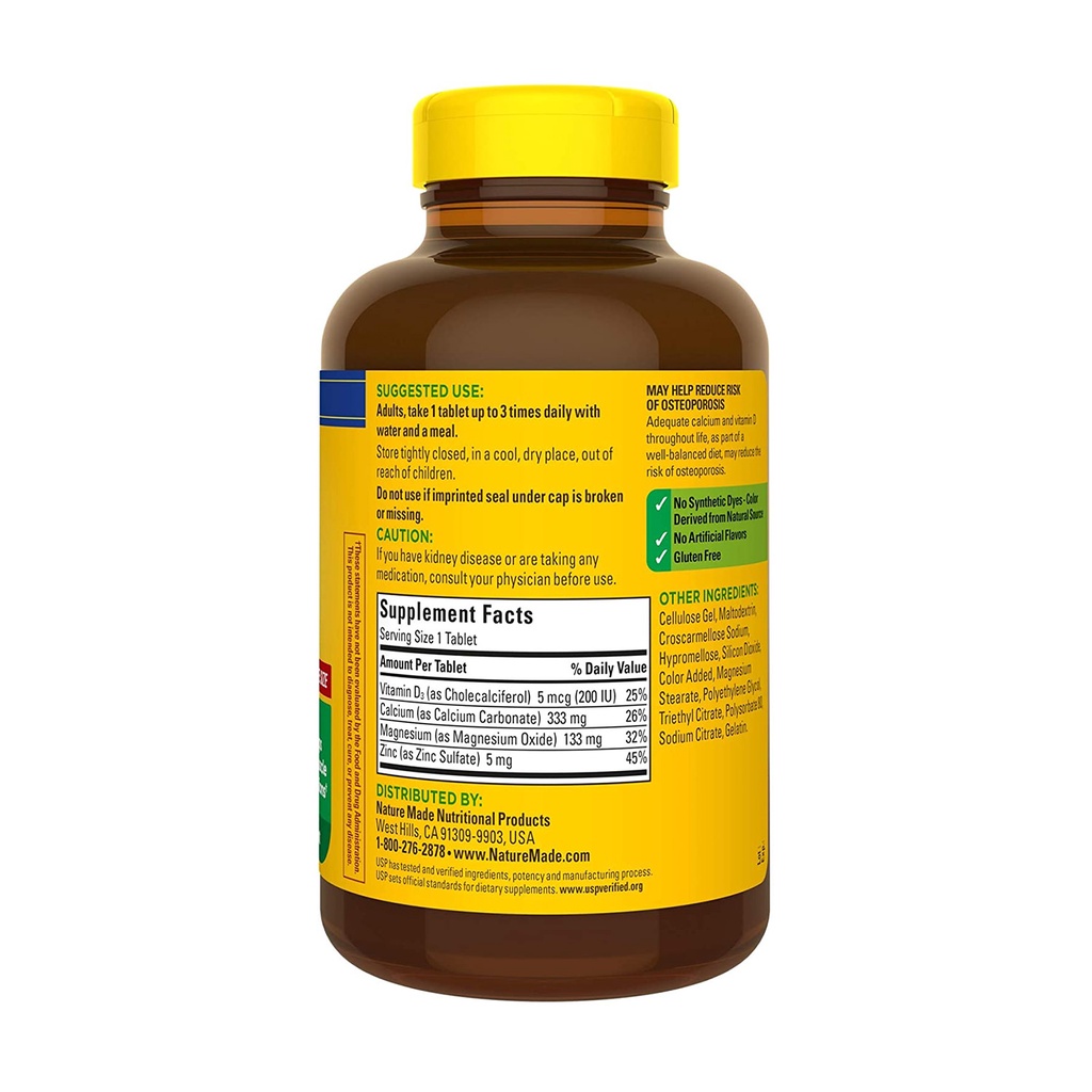 Viên uống bổ sung canxi Nature Made Calcium Magnesium Zinc With vitamin D 300 của Mỹ