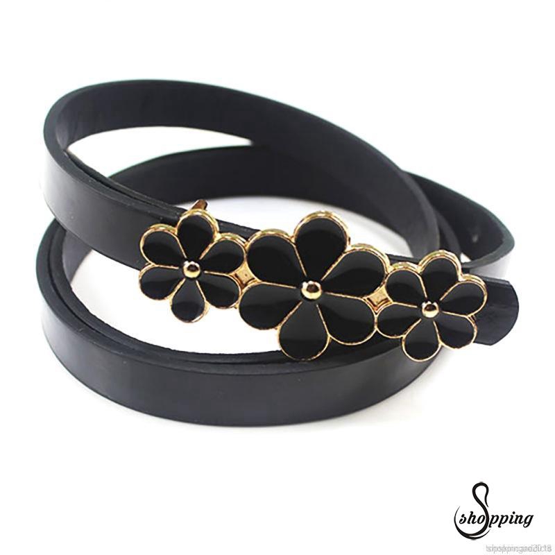 Thắt Lưng Da PU Độ Đàn Hồi Cao Khóa Kim Loại Hình Hoa Và Lá Phong Cách Hàn Quốc Cho Nữ