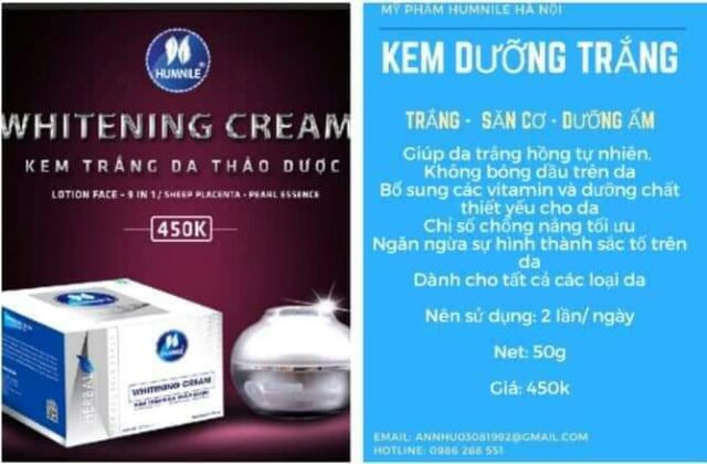 Kem dưỡng trắng da Humnile