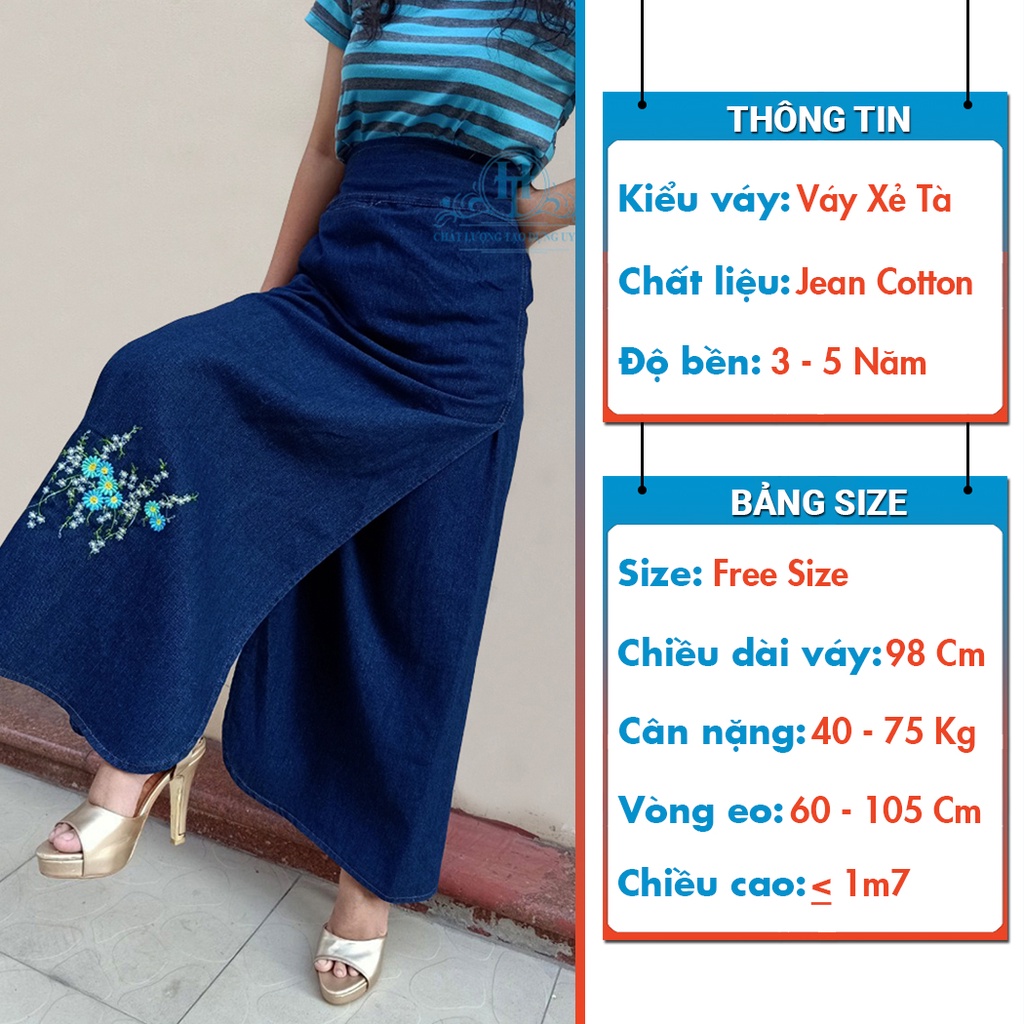 Váy Chống Nắng Nữ Dạng Xẻ Tà Thời Trang Vải Jean Mềm Đẹp Có Nút Bấm Thêu Hoa Thanh Tú Dễ Thương H&amp;T Fashion