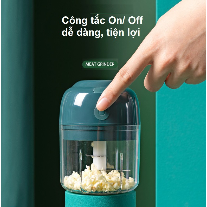 Máy Xay Tỏi Ớt Mini, Máy Xay Thịt, Rau Củ Mini 3 Lưỡi Dao Dung Tích 250ml Không Dây Tiện Lợi Cho Nhà Bếp