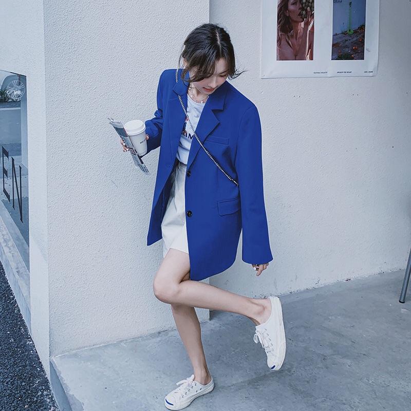 Áo Khoác Vest Cỡ Lớn Xẻ Tà Sau Lưng Màu Xanh Dương / Xám Thời Trang Xuân Thu 2023 Cho Nữ