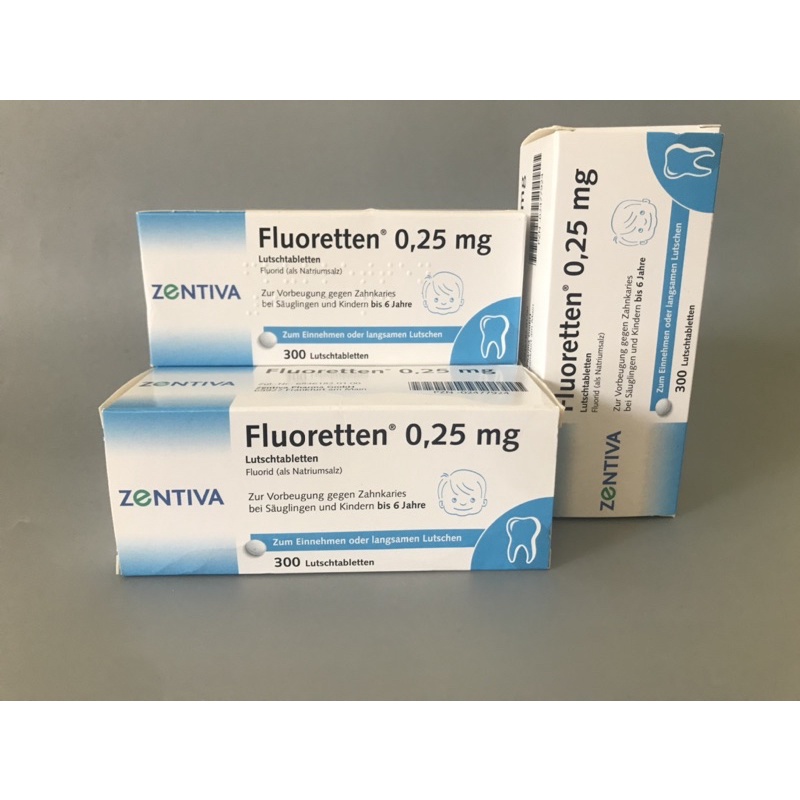 Viên ngậm chống sâu răng Flouretten 0.25mg và 0.5mg - Hộp 300 viên - Hàng nội địa Đức