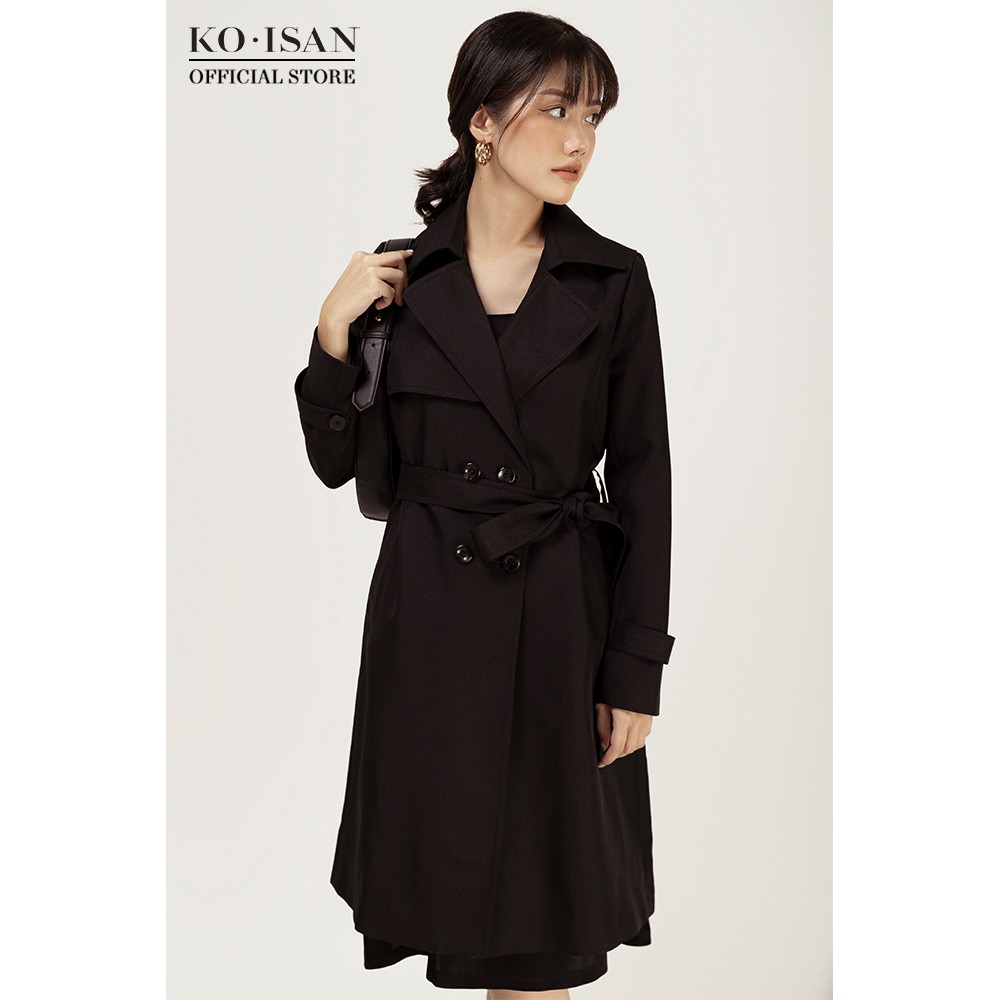 Áo khoác nữ KO-ISAN trench coat dáng dài màu đen 360350