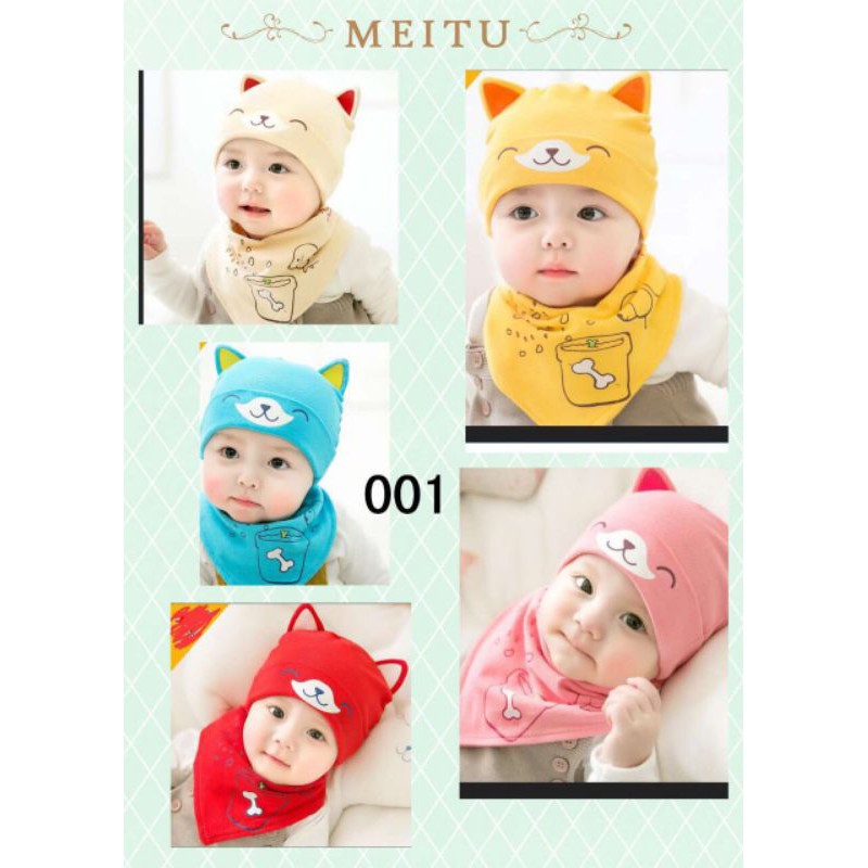 Mũ Kèm Khăn Yếm Cotton 2 Lớp Mềm Mại Cho Bé