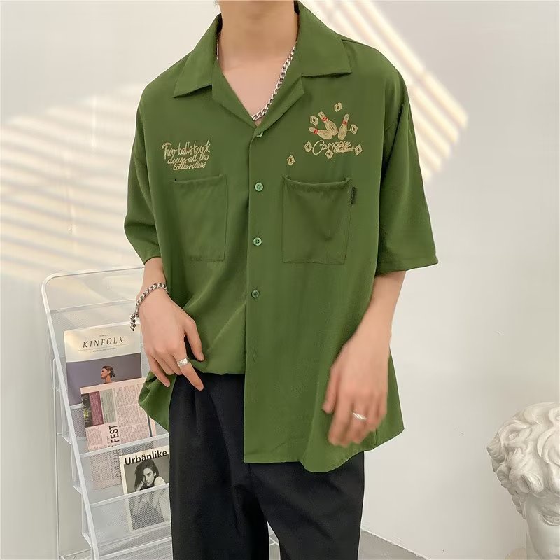 Áo Sơ Mi Tay Ngắn Dáng Rộng In Họa Tiết Hai Túi Phong Cách Hàn Quốc Thời Trang Mùa Hè 2022 Chất Lượng Cao Cho Nam