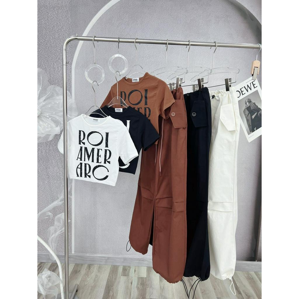 SET ÁO CROPTOP CHỮ + QUẦN SUÔNG TÚI HỘP (TH)