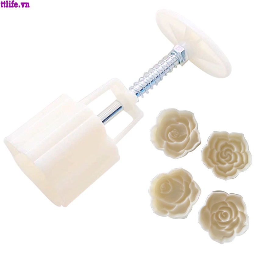 Bộ 4 Khuôn Làm Bánh Trung Thu Dạng Nhấn Hình Hoa Hồng DIY 50G