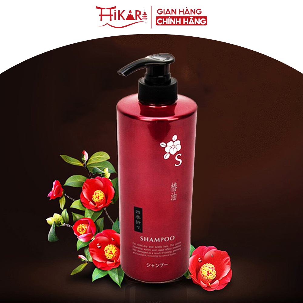 Dầu gội chiết xuất hoa trà Kumano Tsubaki Camellia Shampoo  600ml phục hồi tóc hư tổn