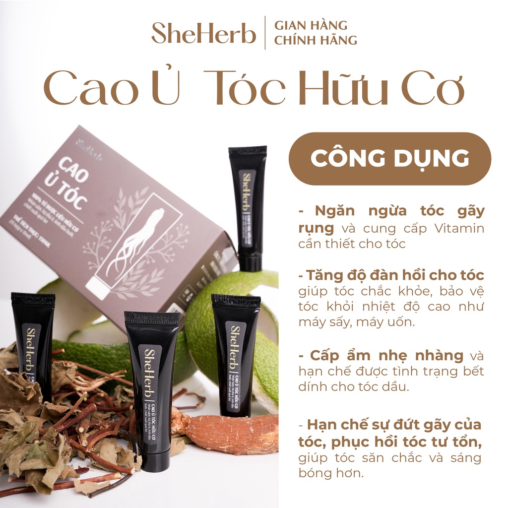 Cao Ủ Tóc Nhân Sâm Tươi Ngăn Ngừa Rụng Tóc, Phục Hồi Tóc SheHerb - Cho Tóc Mềm Mượt, Chắc Khỏe Hộp 15 Tuýp x 10ml