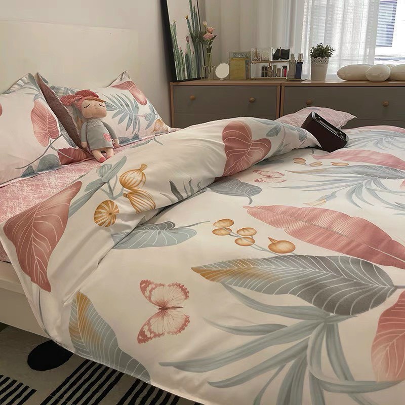Bộ chăn ga gối cotton poly Lidaco decor phòng ngủ vintage - Hoa Ngọc Lan (SP000985)