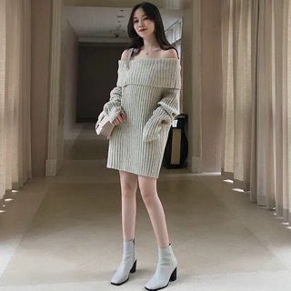 Váy len xuông trễ vai dầy