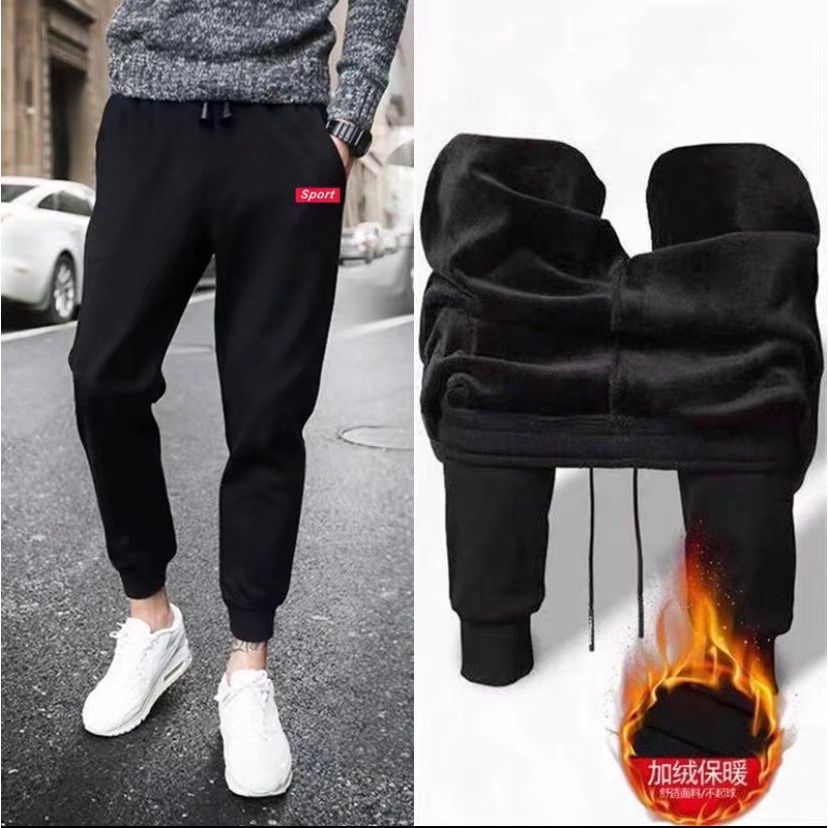 Quần Jogger Thể Thao Lót Nhung Dày Dặn Dáng Rộng Phong Cách Hàn Quốc Thời Trang Thu Đông Cho Nam