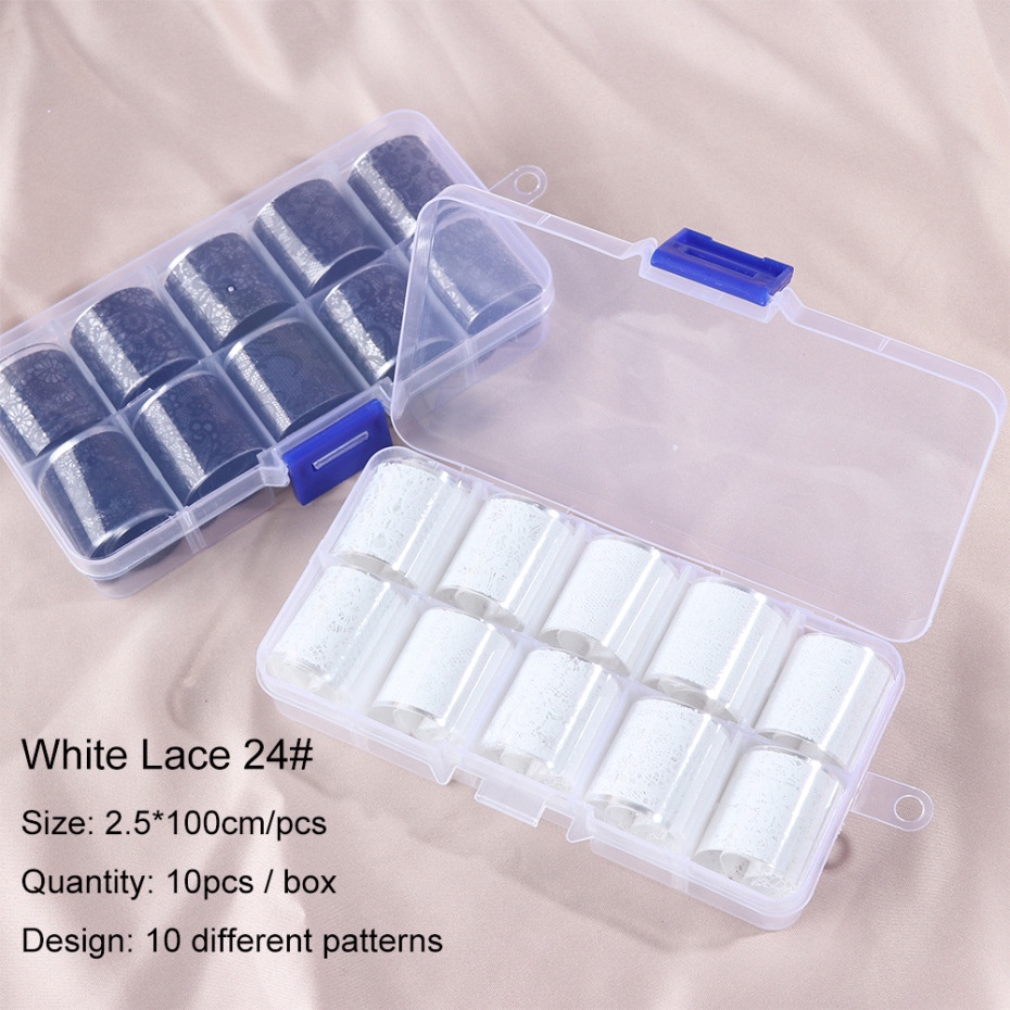 Set 10 mẫu foil ren trang trí móng - foil ren dán móng, foil trang trí móng ren đen trắng