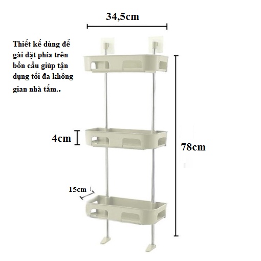 Kệ nhà tắm 3 tầng đa năng, Kệ để đồ nhà bếp, nhà vệ sinh toilet dán tường