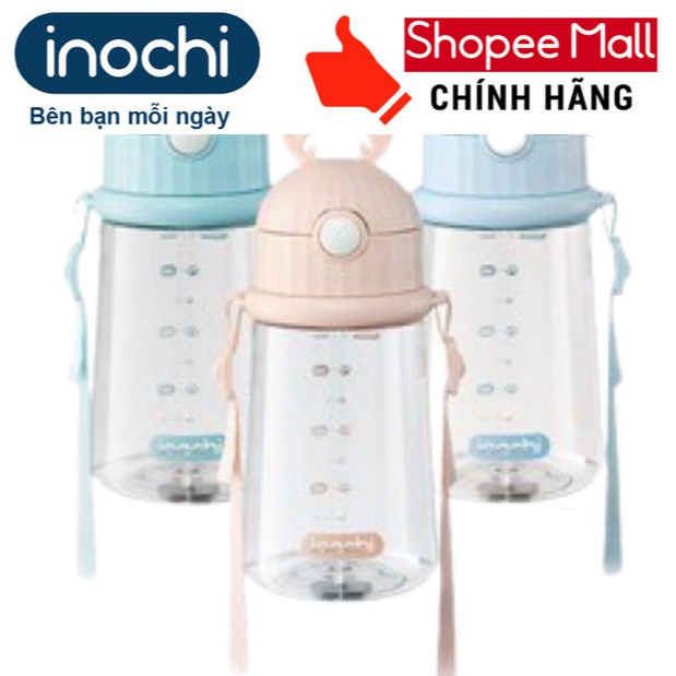 Bình nước Goki Rudy 450ml INOCHI (quà tặng từ Vinamilk) - Bình nhựa Tritan có dây đeo và ống hút cho bé tập uống nước