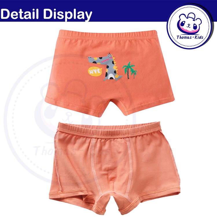 Bộ 5 Quần Lót Boxer 100% Cotton In Họa Tiết Khủng Long Hoạt Hình Cho Bé Trai 3-12 Tuổi
