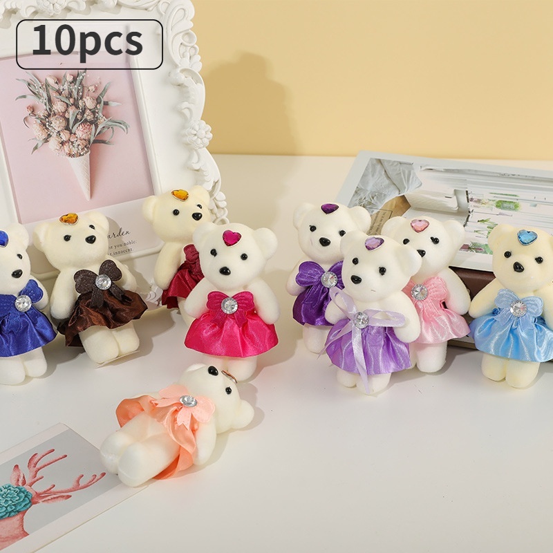 Bộ 10 Gấu Bông Hoạt Hình Đính Hoa Và Gấu Bông Trang Trí Tiệc Cưới