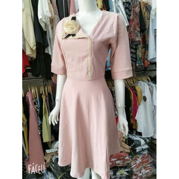 váy tiểu thư cổ bẻ lệch bo eo dáng xòe đáng yêu xinh xắn